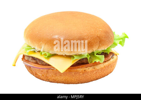Cheesburger con insalata di lattuga isolato dal contesto Foto Stock