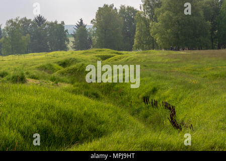 Original conservate trincee e cratere di shell in Terranova Memorial Park, Somme Foto Stock