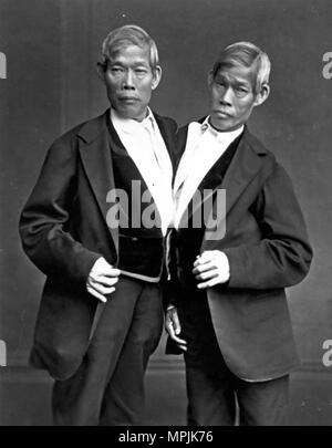 CHANG E ENG BUNKER (1811-1874) Thai-American gemelli fratelli la cui condizione e luogo di nascita ha coniato il termine "iamese gemelli". (Chang a destra) Foto Stock