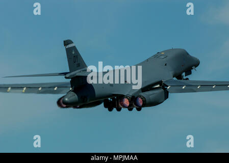 Rockwell B-1B Lancer bombardiere jet piano della United States Air Force USAF. Supersonic scansione variabile swing ala bombardiere nucleare. Da Dyess AFB Foto Stock