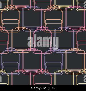 Carino vari scuola di sacchi in neon dello strato di contorno su sfondo grigio. Seamless pattern design di sfondo in illustrazione vettoriale. Illustrazione Vettoriale
