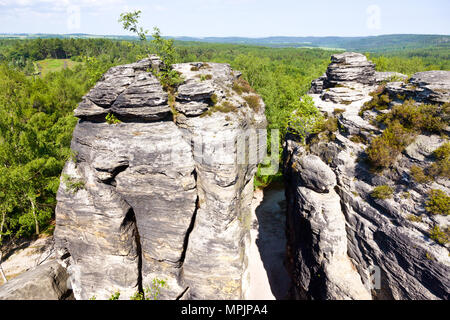 Tiské stěny, Labské pískovce, narodni park Ceske Svycarsko, Ceska republika / della Svizzera boema, Tisa città rocciose, pareti Tyssa, Boemia settentrionale, Czec Foto Stock