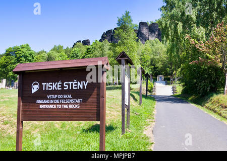 Tiské stěny, Labské pískovce, narodni park Ceske Svycarsko, Ceska republika / della Svizzera boema, Tisa città rocciose, pareti Tyssa, Boemia settentrionale, Czec Foto Stock