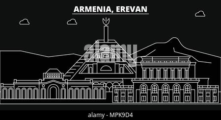 Erevan silhouette skyline. Armenia - Erevan vector city, armena architettura lineare, edifici. Erevan travel illustrazione, delineare i punti di riferimento. Armenia icona piana, armena banner di linea Illustrazione Vettoriale