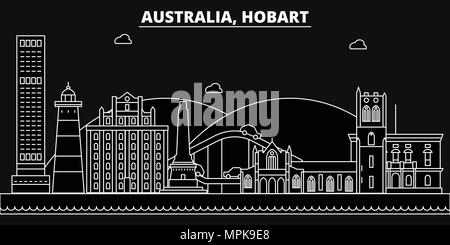 Hobart silhouette skyline. Australia - vettore di Hobart città australiana architettura lineare, edifici. Hobart travel illustrazione, delineare i punti di riferimento. Australia icona piana, linea australiano banner Illustrazione Vettoriale