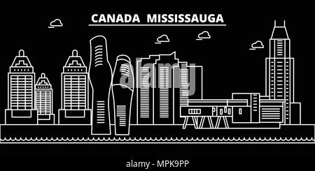 Mississauga silhouette skyline. Canada - Mississauga città di vettore, canadese architettura lineare, edifici. Mississauga travel illustrazione, delineare i punti di riferimento. Canada icona piana, linea canadese banner Illustrazione Vettoriale