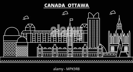 Silhouette di Ottawa skyline. Canada - Ottawa città di vettore, canadese architettura lineare, edifici. Viaggi di Ottawa illustrazione, delineare i punti di riferimento. Canada icona piana, linea canadese banner Illustrazione Vettoriale