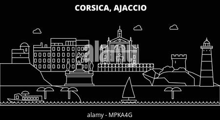 Ajaccio silhouette skyline. Francia - Ajaccio città di vettore, francese architettura lineare, edifici. Ajaccio travel illustrazione, delineare i punti di riferimento. Francia appartamento icona, linea francese banner Illustrazione Vettoriale