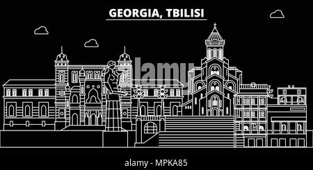 Tbilisi silhouette skyline. Georgia - Tbilisi città di vettore, georgiano architettura lineare, edifici. Tbilisi travel illustrazione, delineare i punti di riferimento. La Georgia icona piana, linea georgiana banner Illustrazione Vettoriale