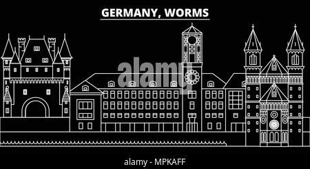 Worm silhouette skyline. Germania - Worms città di vettore, tedesco architettura lineare, edifici. Worm travel illustrazione, delineare i punti di riferimento. Germania icona piana, la linea tedesca banner Illustrazione Vettoriale