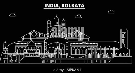 Kolkata silhouette skyline. India - vettore di Kolkata city, indiana architettura lineare, edifici. Kolkata travel illustrazione, delineare i punti di riferimento. India icona piana, indiana line banner Illustrazione Vettoriale