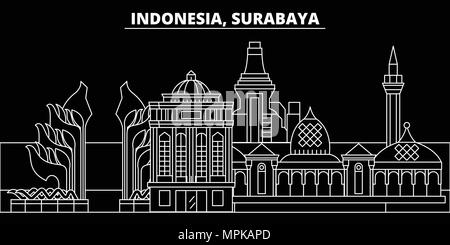 Surabaya silhouette skyline. Indonesia - Surabaya città di vettore, indonesiano architettura lineare, edifici. Surabaya travel illustrazione, delineare i punti di riferimento. Indonesia icona piana, indonesiano banner di linea Illustrazione Vettoriale