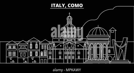 Como silhouette skyline. Italia - Como città di vettore, italiano architettura lineare, edifici. Como travel illustrazione, delineare i punti di riferimento. Italia icona piana, linea italiana banner Illustrazione Vettoriale