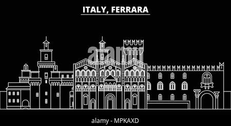Ferrara silhouette skyline. Italia - Ferrara città di vettore, italiano architettura lineare, edifici. Ferrara travel illustrazione, delineare i punti di riferimento. Italia icona piana, linea italiana banner Illustrazione Vettoriale