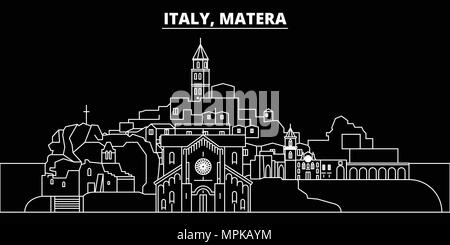 Matera silhouette skyline. Italia - Matera città di vettore, italiano architettura lineare, edifici. Matera travel illustrazione, delineare i punti di riferimento. Italia icona piana, linea italiana banner Illustrazione Vettoriale