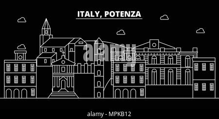 Potenza silhouette skyline. Italia - Potenza città di vettore, italiano architettura lineare, edifici. Potenza travel illustrazione, delineare i punti di riferimento. Italia icona piana, linea italiana banner Illustrazione Vettoriale