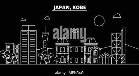 Kobe silhouette skyline. Giappone - vettore di Kobe city, giapponese architettura lineare, edifici. Kobe travel illustrazione, delineare i punti di riferimento. Giappone icona piana, giapponese banner di linea Illustrazione Vettoriale