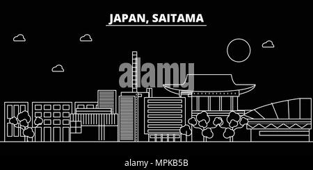 Saitama silhouette skyline. Giappone - vettore di Saitama City, giapponese architettura lineare, edifici. Saitama travel illustrazione, delineare i punti di riferimento. Giappone icona piana, giapponese banner di linea Illustrazione Vettoriale