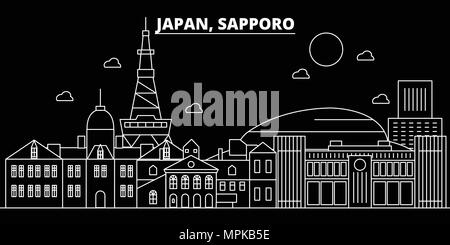 Sapporo silhouette skyline. Giappone - sapporo città di vettore, giapponese architettura lineare, edifici. Sapporo travel illustrazione, delineare i punti di riferimento. Giappone icona piana, giapponese banner di linea Illustrazione Vettoriale