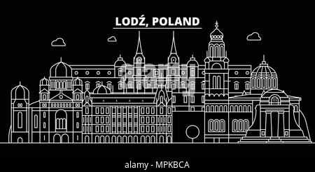 Lodz silhouette skyline. Polonia - Lodz città di vettore, polacco architettura lineare, edifici. Lodz travel illustrazione, delineare i punti di riferimento. Polonia icona piana, polacco banner di linea Illustrazione Vettoriale