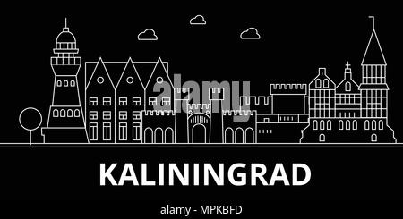 Kaliningrad silhouette skyline. Russia - Kaliningrad città di vettore, russo architettura lineare, edifici. Kaliningrad illustrazione di viaggio, delineare i punti di riferimento. Russia icona piana, linea russo banner Illustrazione Vettoriale