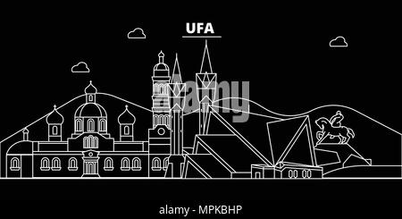 Ufa silhouette skyline. Russia - Ufa città di vettore, russo architettura lineare, edifici. Ufa travel illustrazione, delineare i punti di riferimento. Russia icona piana, linea russo banner Illustrazione Vettoriale