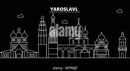 Yaroslavl silhouette skyline. Russia - Yaroslavl città di vettore, russo architettura lineare, edifici. Yaroslavl travel illustrazione, delineare i punti di riferimento. Russia icona piana, linea russo banner Illustrazione Vettoriale