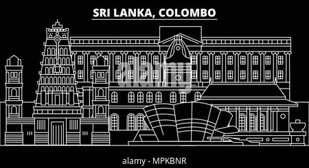 Colombo silhouette skyline. Sri Lanka - vettore di Colombo City, sri lanka architettura lineare, edifici. Il viaggio di Colombo illustrazione, delineare i punti di riferimento. Sri Lanka icona piana, sri lanka banner di linea Illustrazione Vettoriale