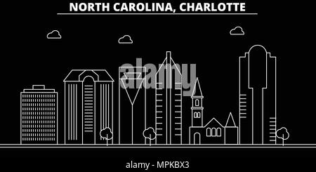 Charlotte silhouette skyline. Stati Uniti d'America - vettore di Charlotte city, american architettura lineare, edifici. Charlotte travel illustrazione, delineare i punti di riferimento. USA L'icona piana, linea americana banner Illustrazione Vettoriale