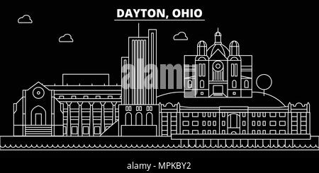 Silhouette di Dayton skyline. Stati Uniti d'America - vettore di Dayton city, american architettura lineare, edifici. Viaggi di Dayton illustrazione, delineare i punti di riferimento. USA icone piana, linea americana banner Illustrazione Vettoriale