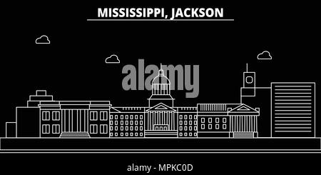 Jackson silhouette skyline. Stati Uniti d'America - Jackson città di vettore, american architettura lineare, edifici. Jackson travel illustrazione, delineare i punti di riferimento. USA icone piana, linea americana banner Illustrazione Vettoriale