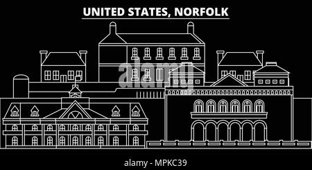 Norfolk silhouette skyline. Stati Uniti d'America - Norfolk città di vettore, american architettura lineare, edifici. Norfolk travel illustrazione, delineare i punti di riferimento. USA icone piana, linea americana banner Illustrazione Vettoriale