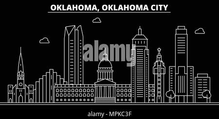 Oklahoma City skyline di silhouette. Stati Uniti d'America - Oklahoma City città di vettore, american architettura lineare, edifici. Oklahoma City travel illustrazione, delineare i punti di riferimento. USA icone piana, linea americana banner Illustrazione Vettoriale