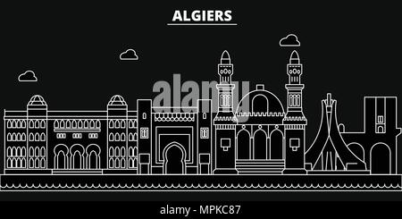 Algeria silhouette skyline. Algeria città di vettore, algerini architettura lineare, edifici, la corsa in linea illustrazione, punti di riferimento, le icone di Piana, algerini schema di progettazione banner Illustrazione Vettoriale