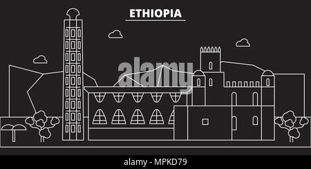 Etiopia silhouette skyline. In Etiopia la città di vettore, etiope architettura lineare, buildingtravel illustrazione, delineano landmarkflat icona, linea etiope banner Illustrazione Vettoriale