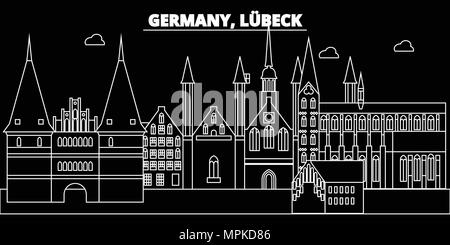 Lubeck silhouette skyline. Germania - Lubecca città di vettore, tedesco architettura lineare, edifici. Lubeck linea illustrazione di viaggio, punti di riferimento. Germania icona piana, tedesco schema di progettazione banner Illustrazione Vettoriale