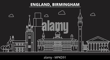 Birmingham silhouette skyline. Gran Bretagna - vettore di Birmingham City, british architettura lineare. Birmingham travel illustrazione, delineare i punti di riferimento. Gran Bretagna icona piana, linea britannica banner Illustrazione Vettoriale