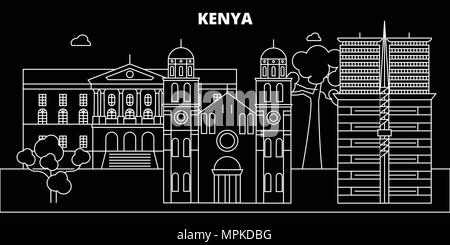 Kenya silhouette skyline, vettore città del Kenya, architettura lineare, edifici. Kenya travel illustrazione, delineare i punti di riferimento, le icone di Piana, keniota banner di linea Illustrazione Vettoriale