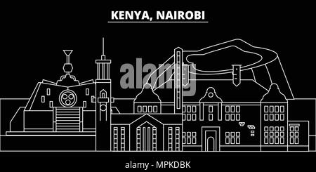 Nairobi silhouette skyline. Kenya - vettore di Nairobi città del Kenya, architettura lineare, edifici. Linea di Nairobi travel illustrazione, punti di riferimento. Kenya icone piana del Kenya, schema di progettazione banner Illustrazione Vettoriale