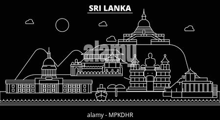 Sri Lanka silhouette skyline, città di vettore, sri lanka architettura lineare, edifici. Sri Lanka la corsa in linea illustrazione, punti di riferimento, le icone di Piana, sri lanka schema di progettazione banner Illustrazione Vettoriale