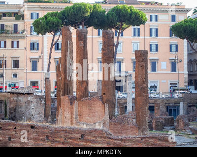 Roma, Italia-luglio 19, 2016: resti del Tempio B, dedicato alla Fortuna Huiusce Diei a Largo di Torre Argentina di Roma, Italia Foto Stock
