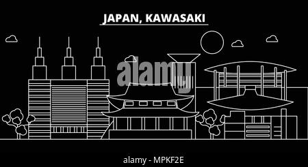 Kawasaki silhouette skyline. Giappone - Kawasaki città di vettore, giapponese architettura lineare, edifici. Kawasaki linea illustrazione di viaggio, punti di riferimento. Giappone icona piana, giapponese schema di progettazione banner Illustrazione Vettoriale