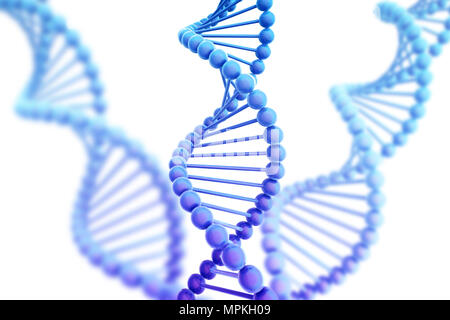 Elica di DNA isolato di sfondo su bianco 3D illustrazione Foto Stock