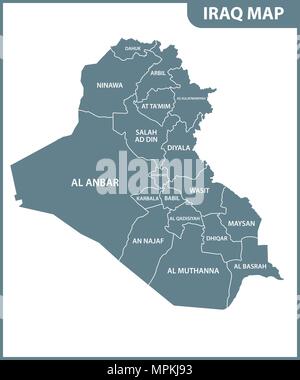 La mappa dettagliata dell'Iraq con le regioni o gli Stati membri. Divisione amministrativa. Illustrazione Vettoriale