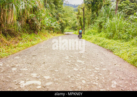 El Fosforo, Costa Rica - 14 Novembre 2016: ciclista viaggia su strada attraverso la foresta di pioggia in El Fosforo nella provincia di Alajuela in Costa Rica. Foto Stock