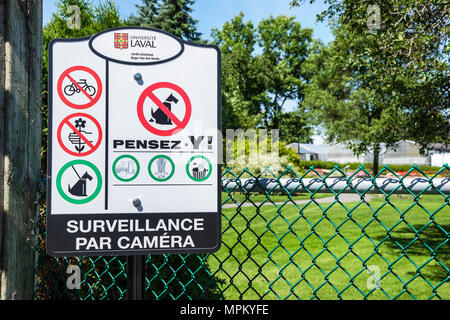 Quebec Canada, Universite Laval, Jardin Roger Van den Hende, telecamera di sorveglianza, sicurezza, università, università, campus, segno, Canada070710105 Foto Stock