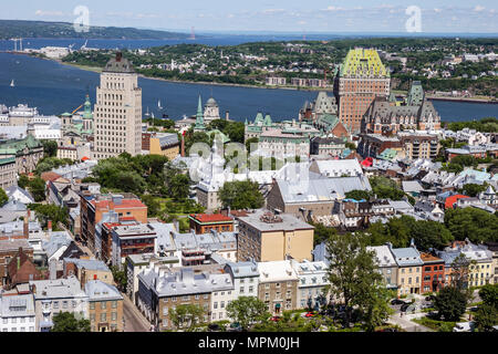 Quebec Canada, Upper Town, St Fiume Lawrence, prezzo edificato, Fairmont le Chateau Frontenac, hotel, Canada070712162 Foto Stock