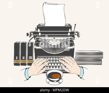 Nastri inchiostratori per macchine da scrivere o blogging copywriting concetto. Tipo retrò scrittore macchina con carta vecchio stile di disegno vettoriale di illustrazione Illustrazione Vettoriale