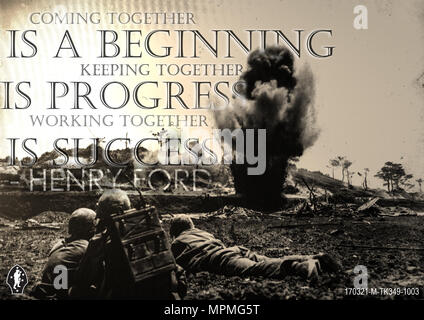 Un grafico illustrato con un preventivo ispiratore progettato per convogliare l atto di consapevolezza di Marines e marinai. La citazione "venuta insieme è un inizio, tenere insieme è un progresso, lavorare insieme è successo", ha detto da Henry Ford. (U.S. Marine Corps graphic di Lance Cpl. Samuel Taylor) (Questa immagine è stata creata utilizzando Adobe Photoshop CS6) Foto Stock