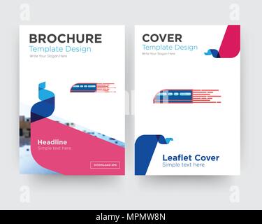 Brochure ferroviaria flyer design modello astratto con sfondo fotografico, tendenza minimalista business corporate roll up o relazione annuale Illustrazione Vettoriale